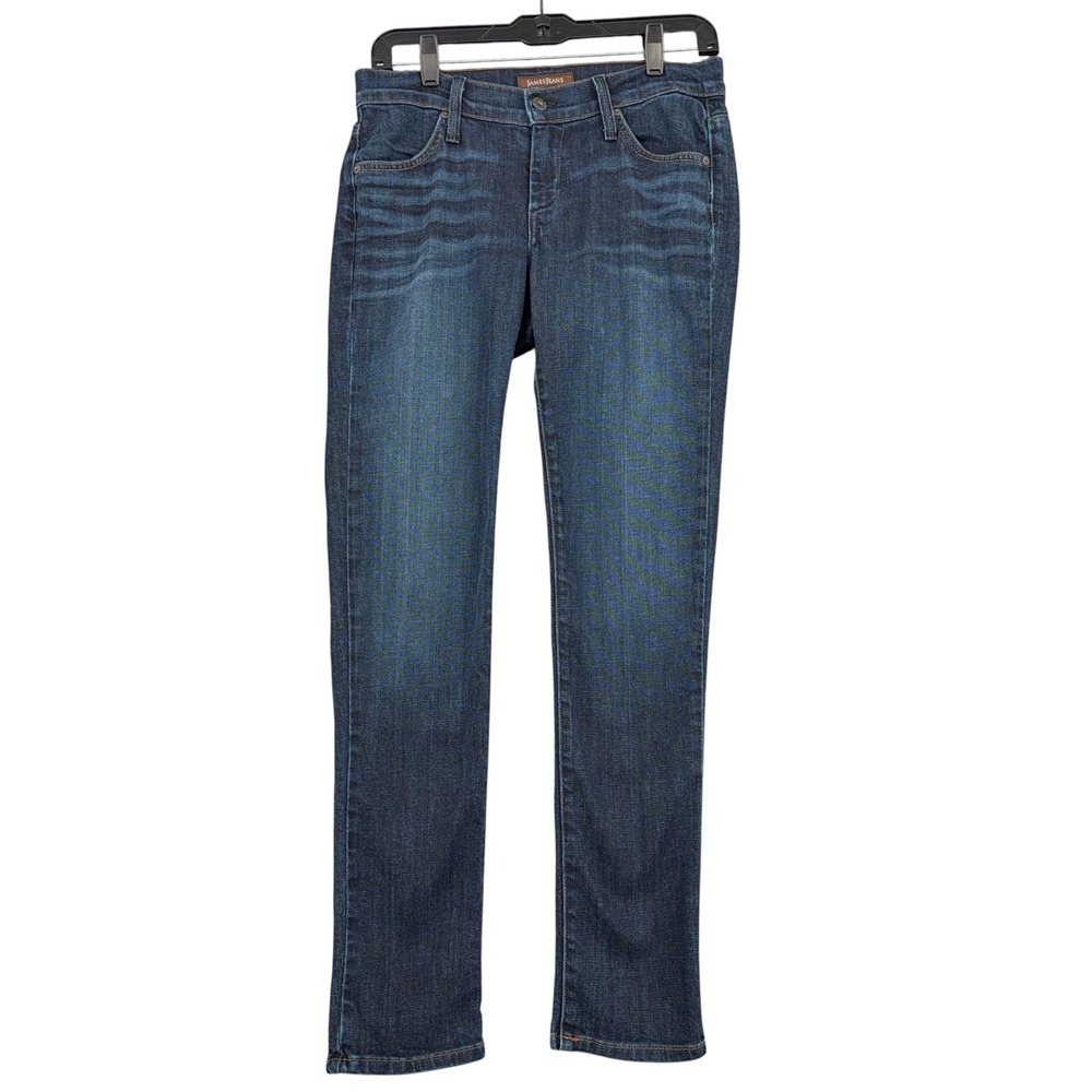 James Jeans Neo Beau Women‎ 26 Cotton Lycra Dark Wash Blue Slim Boyfriend Jeans